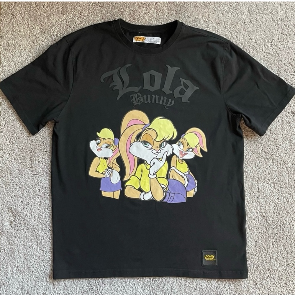 Looney Tunes Lola Bunny Graphic Black T-Shirt Size Large Unisex Raised Lettering